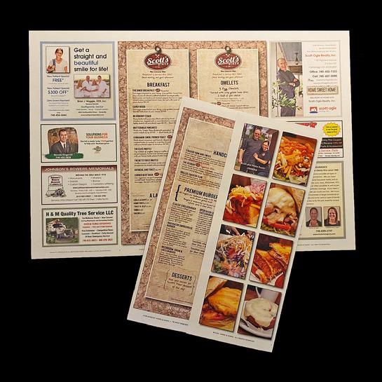 Placemats and Menus - Scott's Diner - New Concord - Graphic Design By Mike Ward